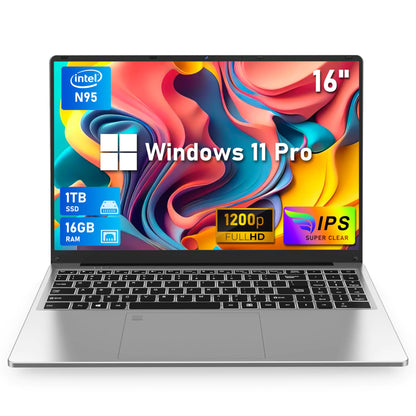 6 Inch Laptop Computer Gaming Laptop 16GB RAM 1TB SSD N95 Processor FHD 1920 * 1200 180 Angle Open Backlit Keyboard Windows 11 Pro Fingerprint Unlock WiFi 5 BT 4.2